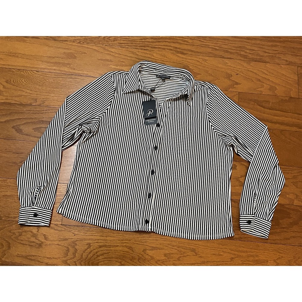 Adrianna Papell Top Womens Large Stripes‎ Button Blouse NEW NWT $80